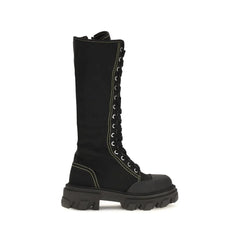 Ganni Black Cotton Lace-Up Boots