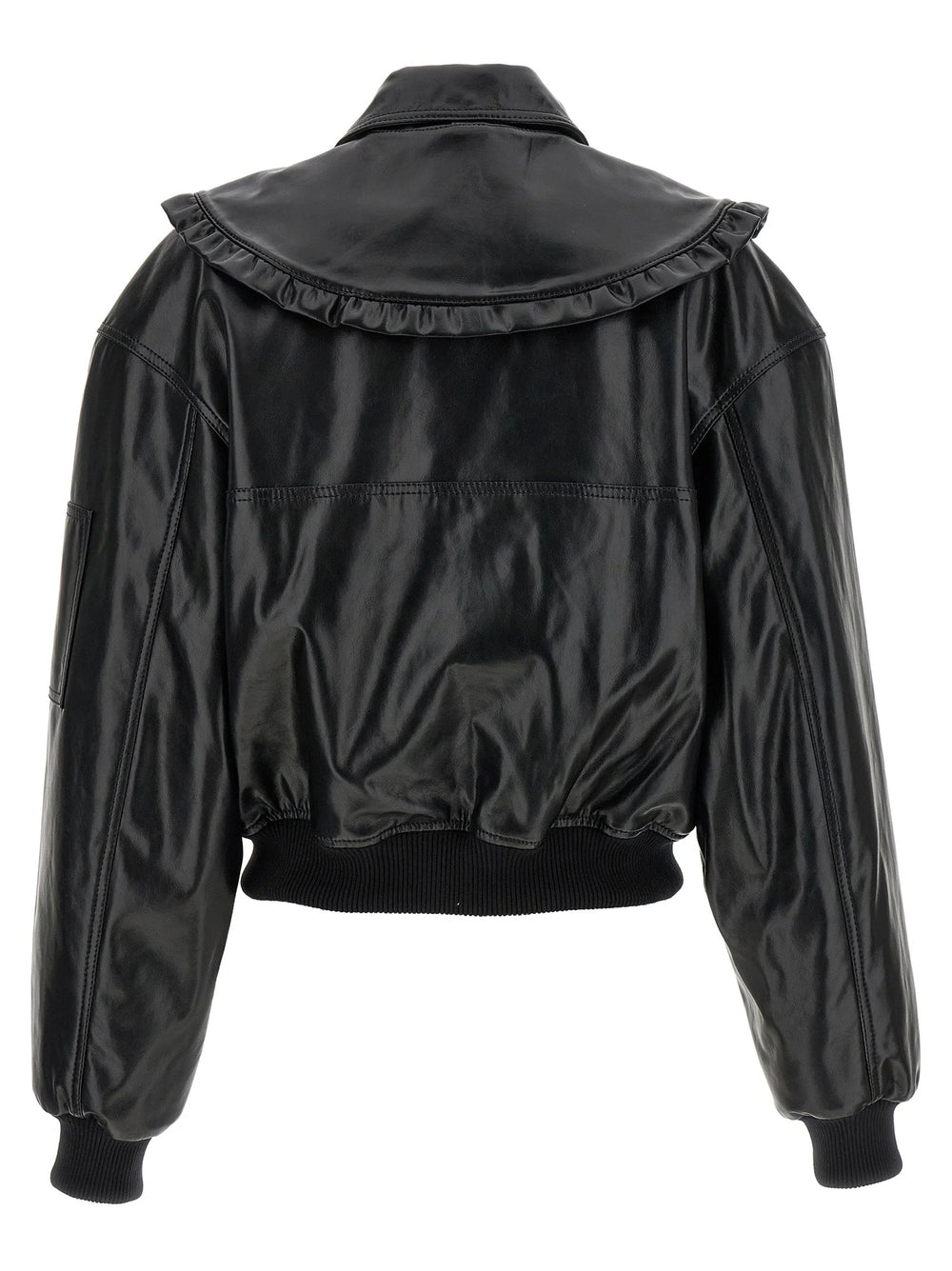 Ganni Black Leather Bomber - 36