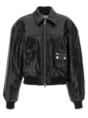 Ganni Black Leather Bomber - 36