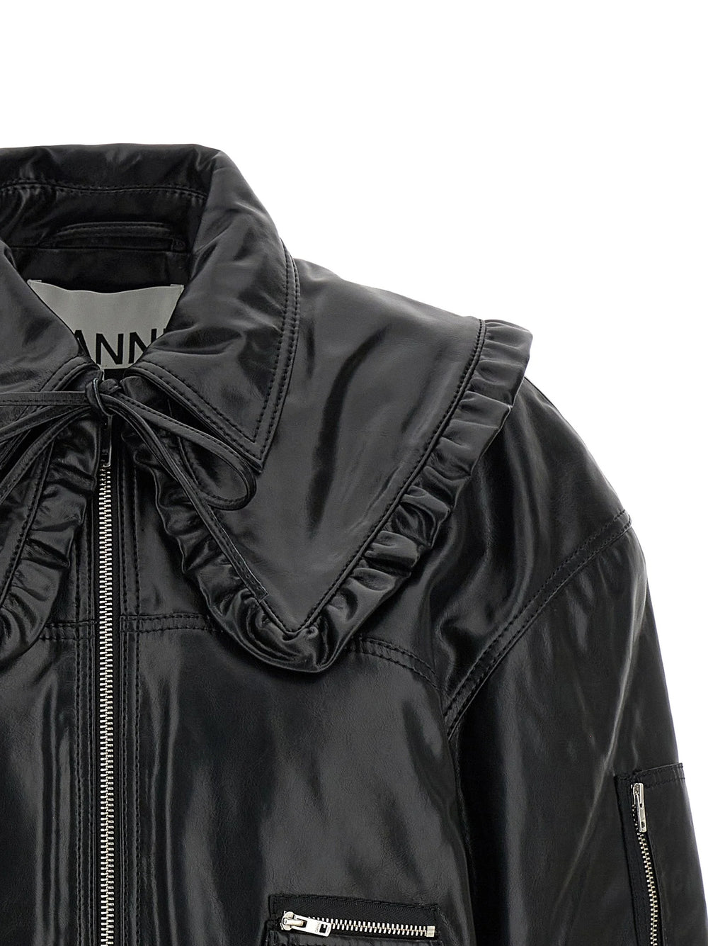 Ganni Black Leather Bomber - 36