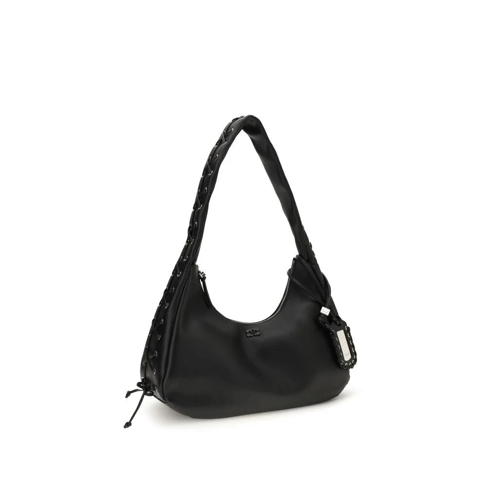 Ganni Black Recycled Leather Shoulder Bag