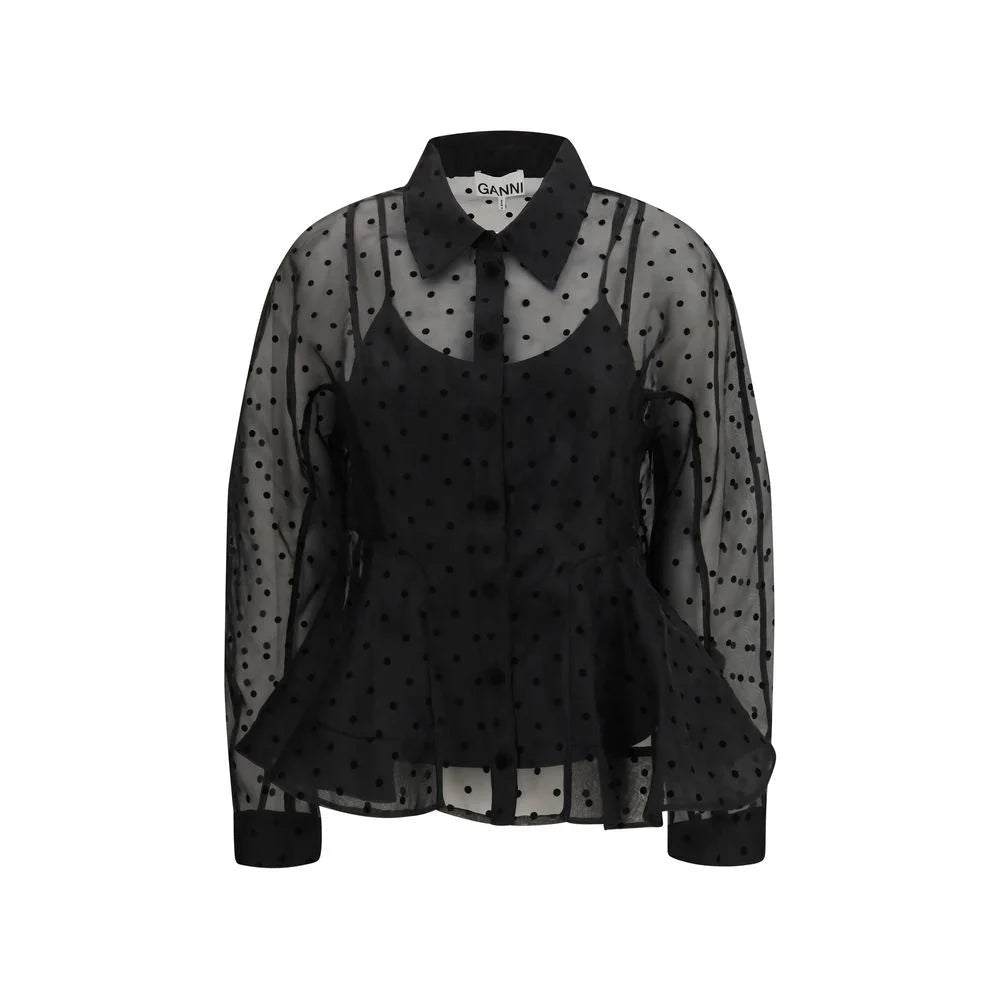 Ganni Black Recycled Polyester Pattern Shirt