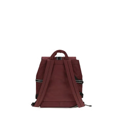 Side profile of the Ganni Bordeaux backpack showing the adjustable shoulder straps and durable technical fabric construction.