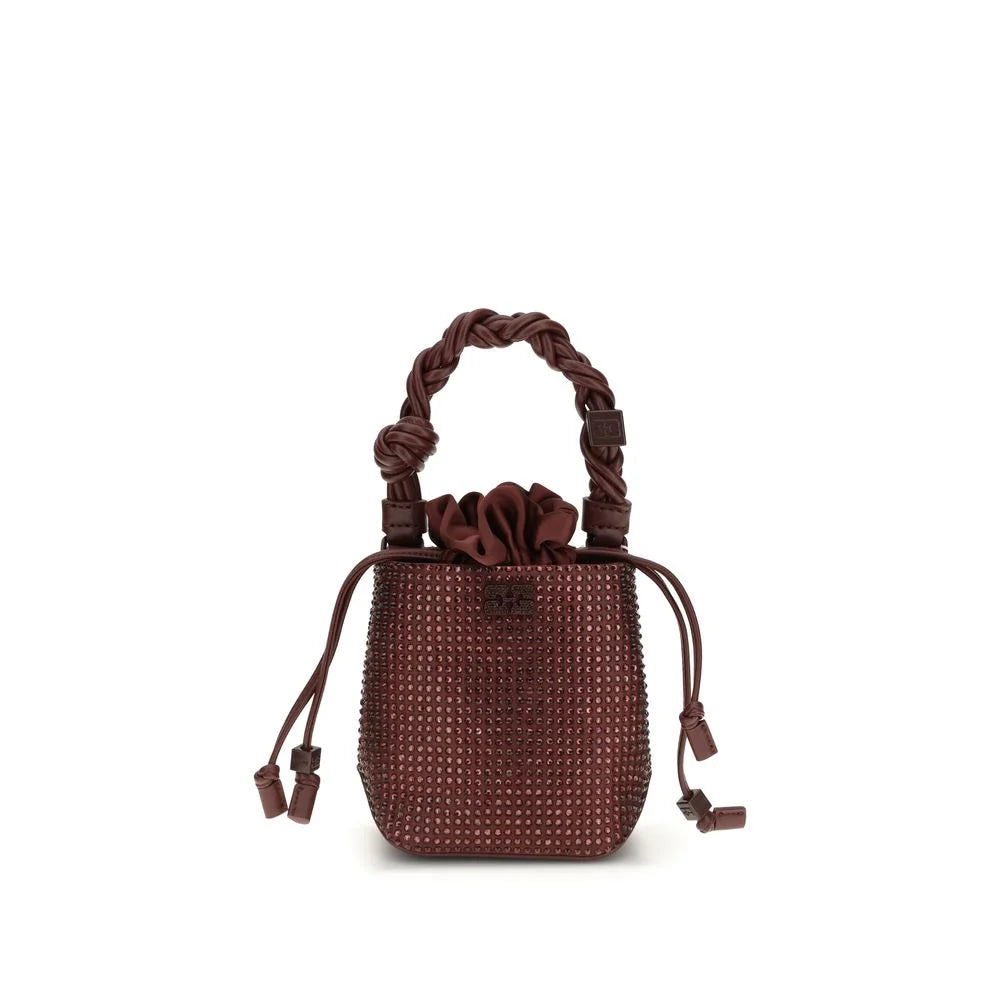 Borsa a secchiello Ganni Bordeaux in poliestere riciclato in una profonda tonalità bordeaux con manico strutturato e design minimalista.