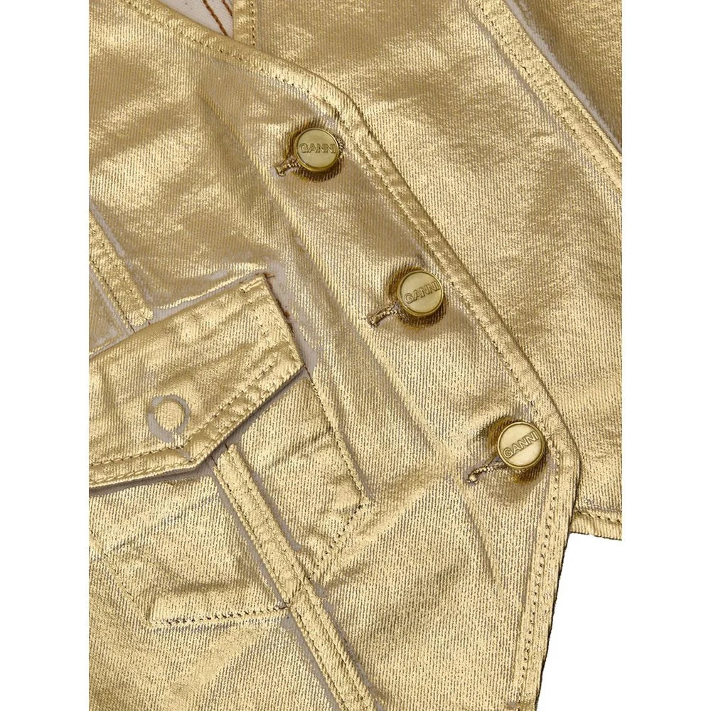 Ganni Gold Cotton Sleveless Jacket - IT38|XS - Vests