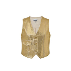 Ganni Gold Cotton Sleveless Jacket - IT38|XS - Vests