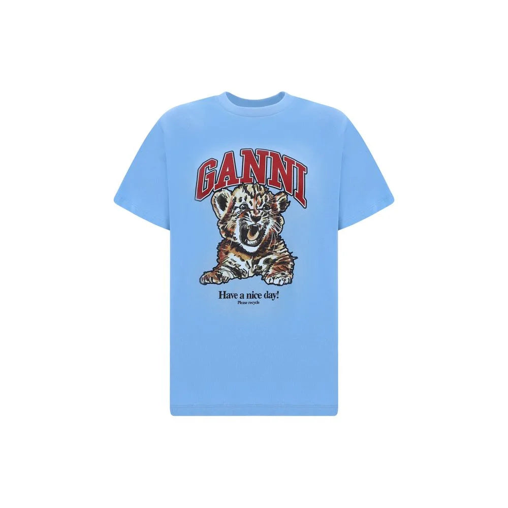 Ganni Light Blue Cotton T-Shirt
