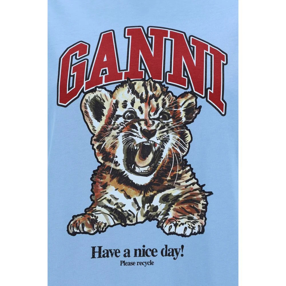 Ganni Light Blue Cotton T-Shirt