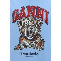 Ganni Light Blue Cotton T-Shirt