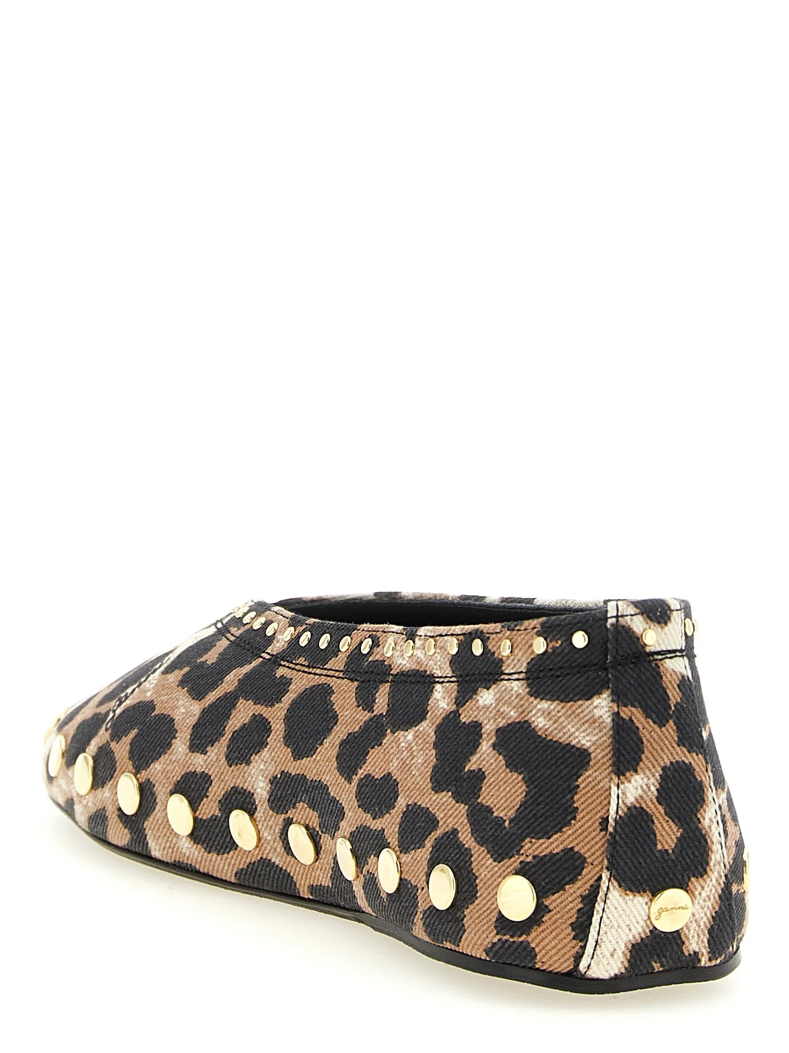 Rear view of Ganni multicolor ballet shoes highlighting the structured heel counter and seamless textile finish.