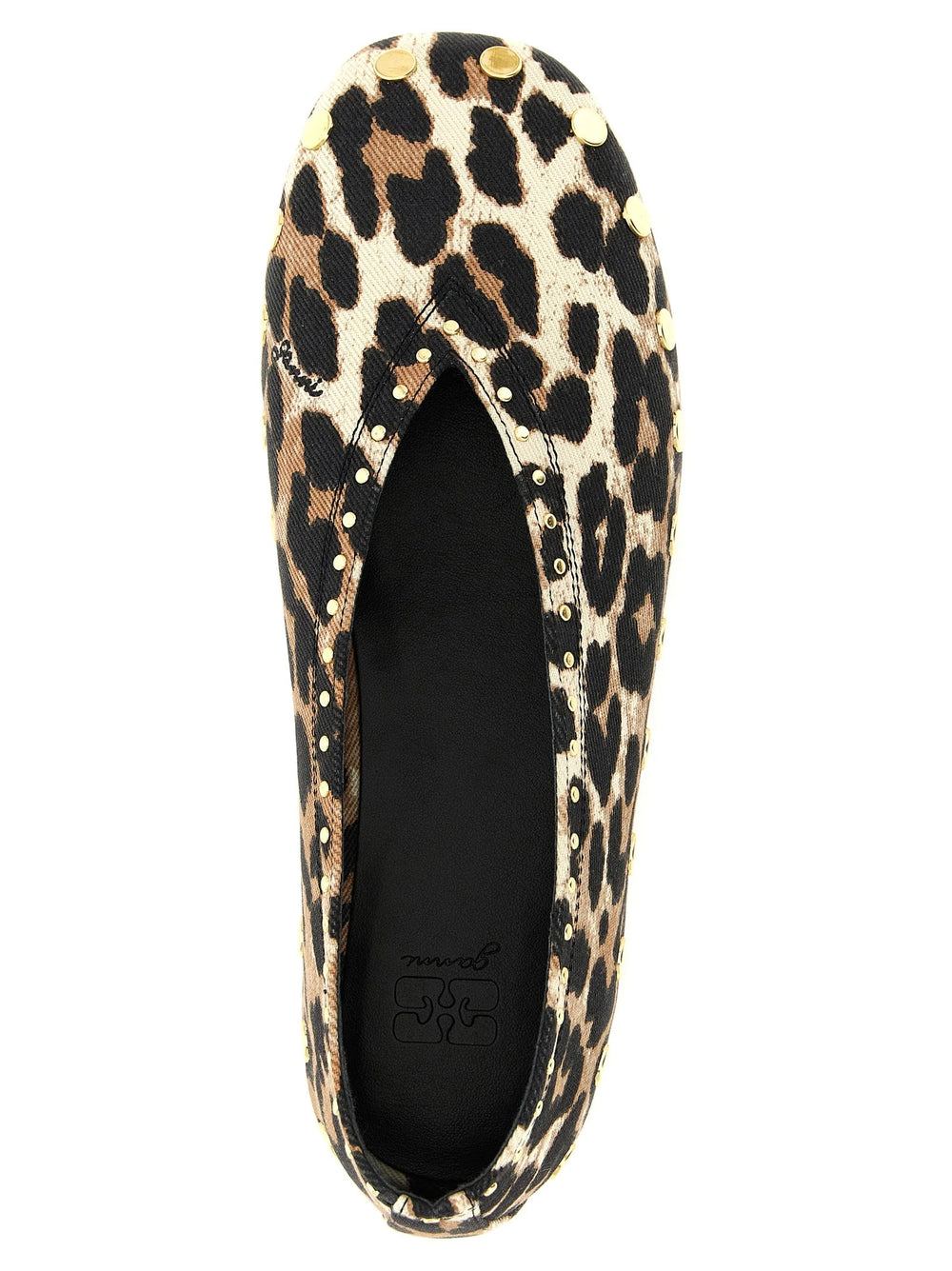 Close-up of the Ganni cotton ballet flat texture, showcasing the intricate multicolor weave and premium craftsmanship.