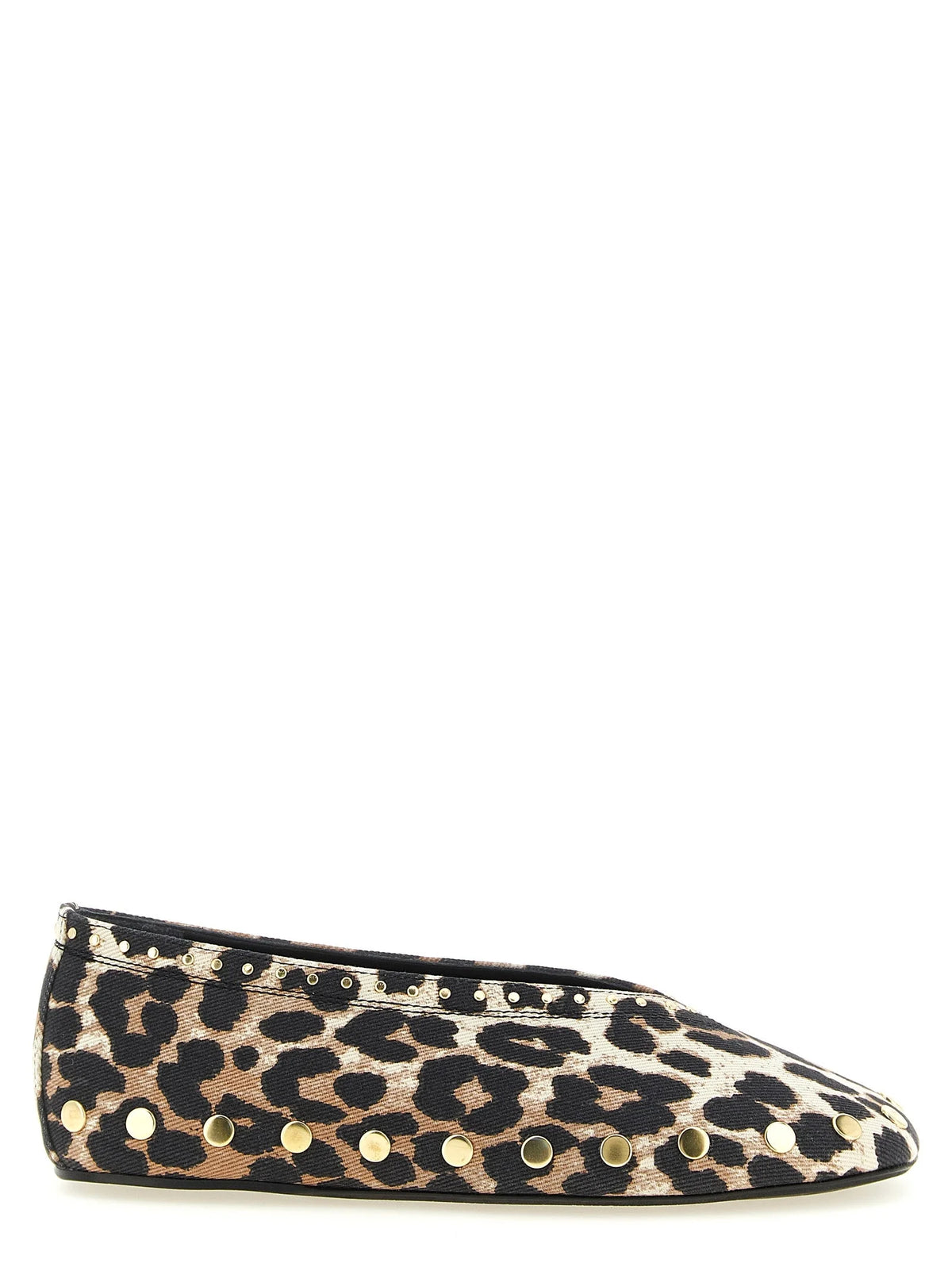 Ganni multicolor cotton ballet flats featuring a vibrant patterned fabric and classic round toe silhouette.