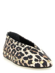 Side profile of Ganni printed cotton flats showing the slim sole and elegant low-cut profile for women.