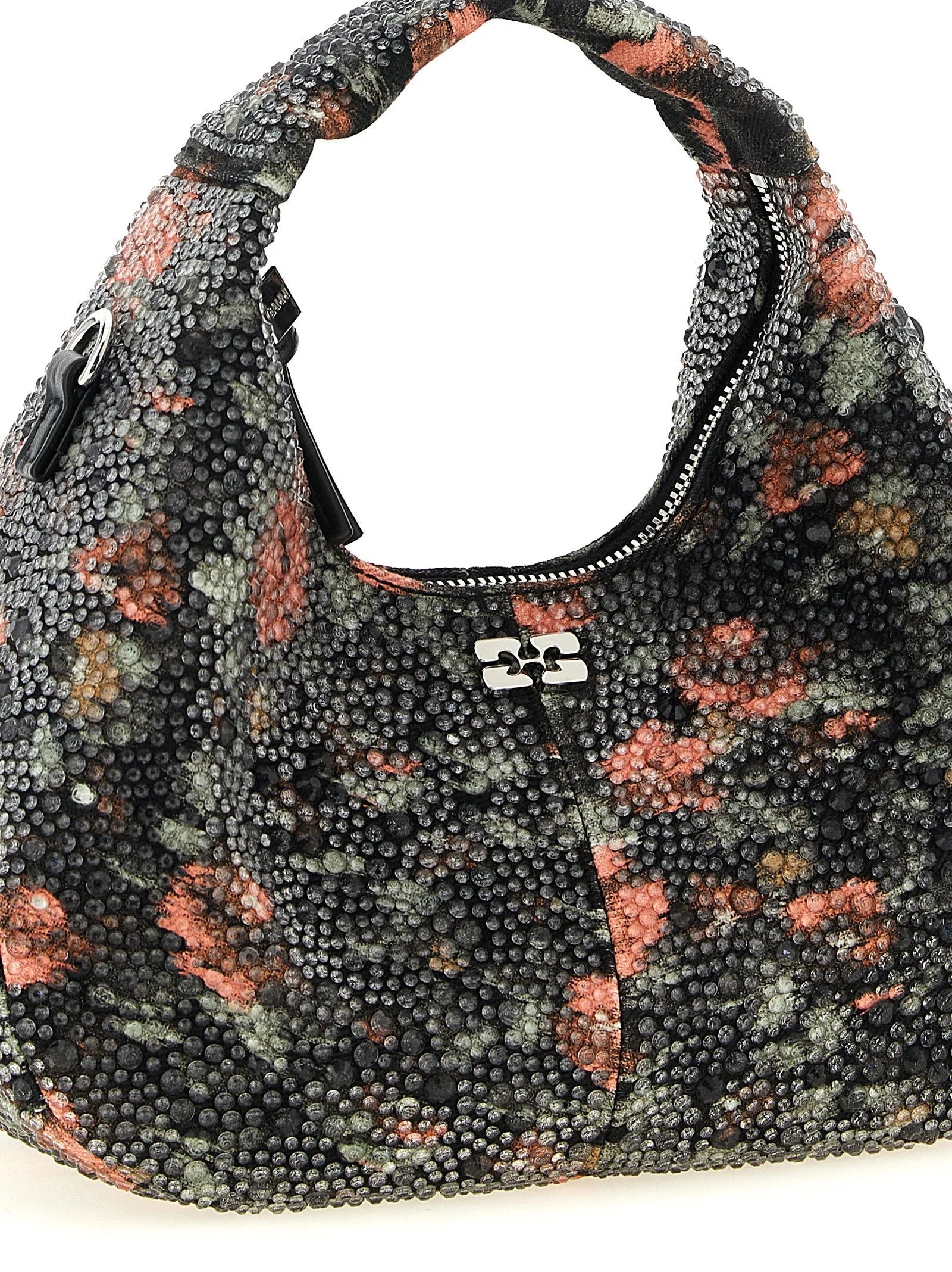 Rear view of the Ganni multicolor tote in premium cotton, highlighting the continuous geometric pattern and clean seams.