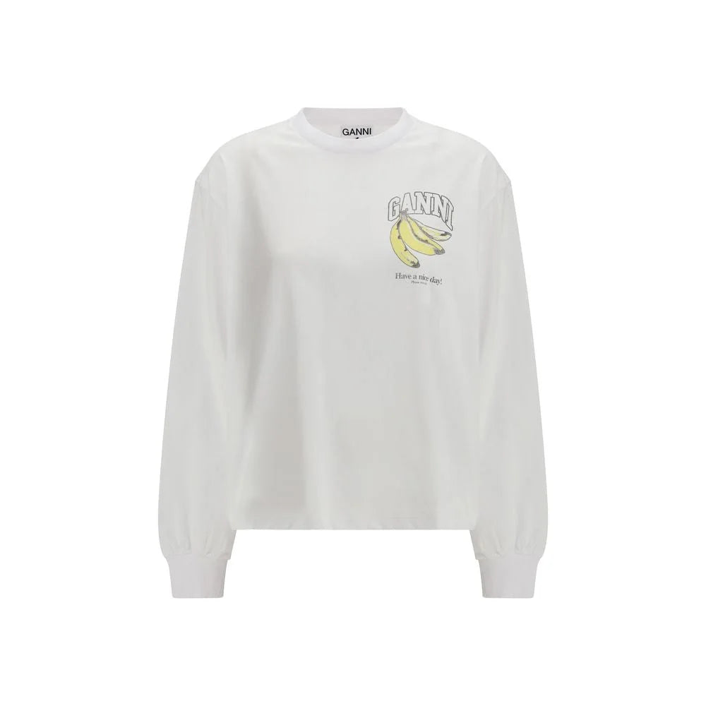 Ganni White Cotton Long Sleeve T-Shirt