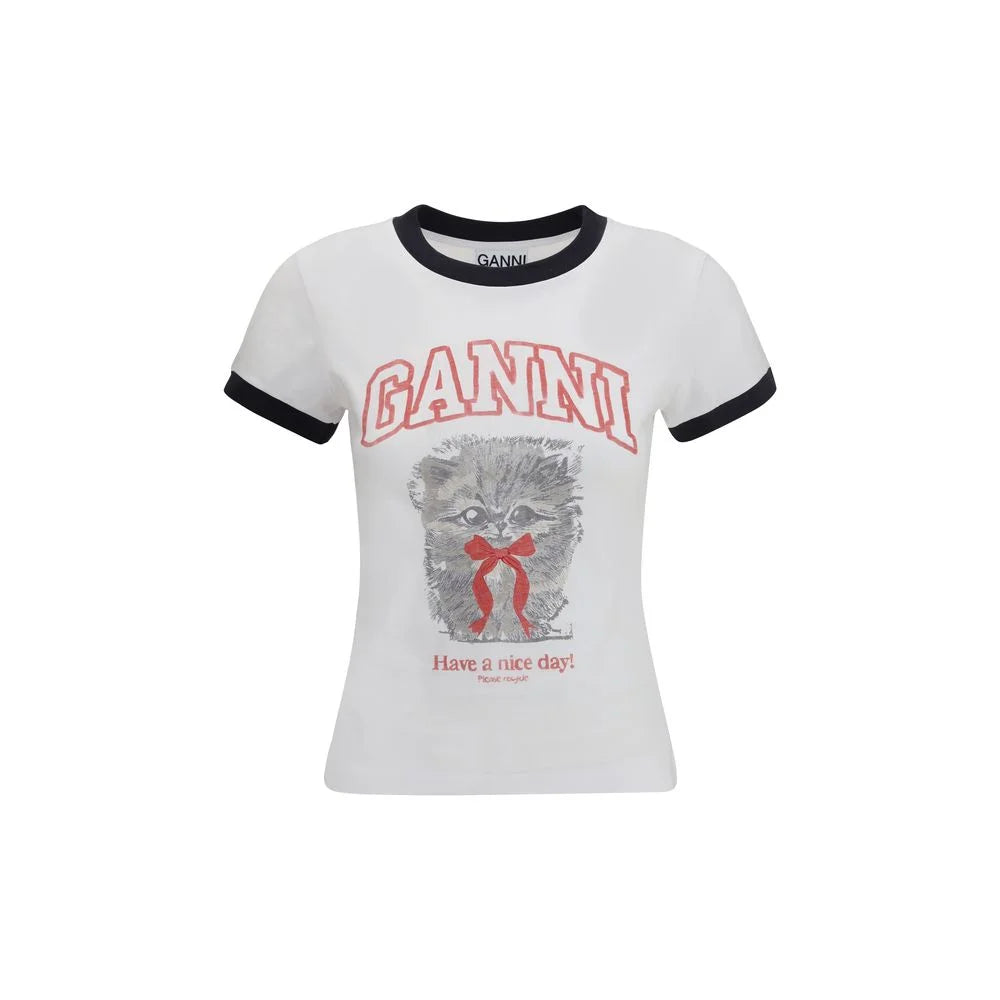 Ganni White Cotton T-Shirt - T-Shirts