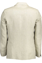 Gant Beige Linen Classic Jacket with Logo Detailing - IT52 | XL - Coats & Jackets