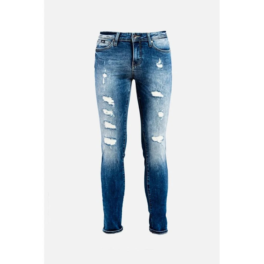 Gas Blue Cotton Relaxed Fit Jeans - W28