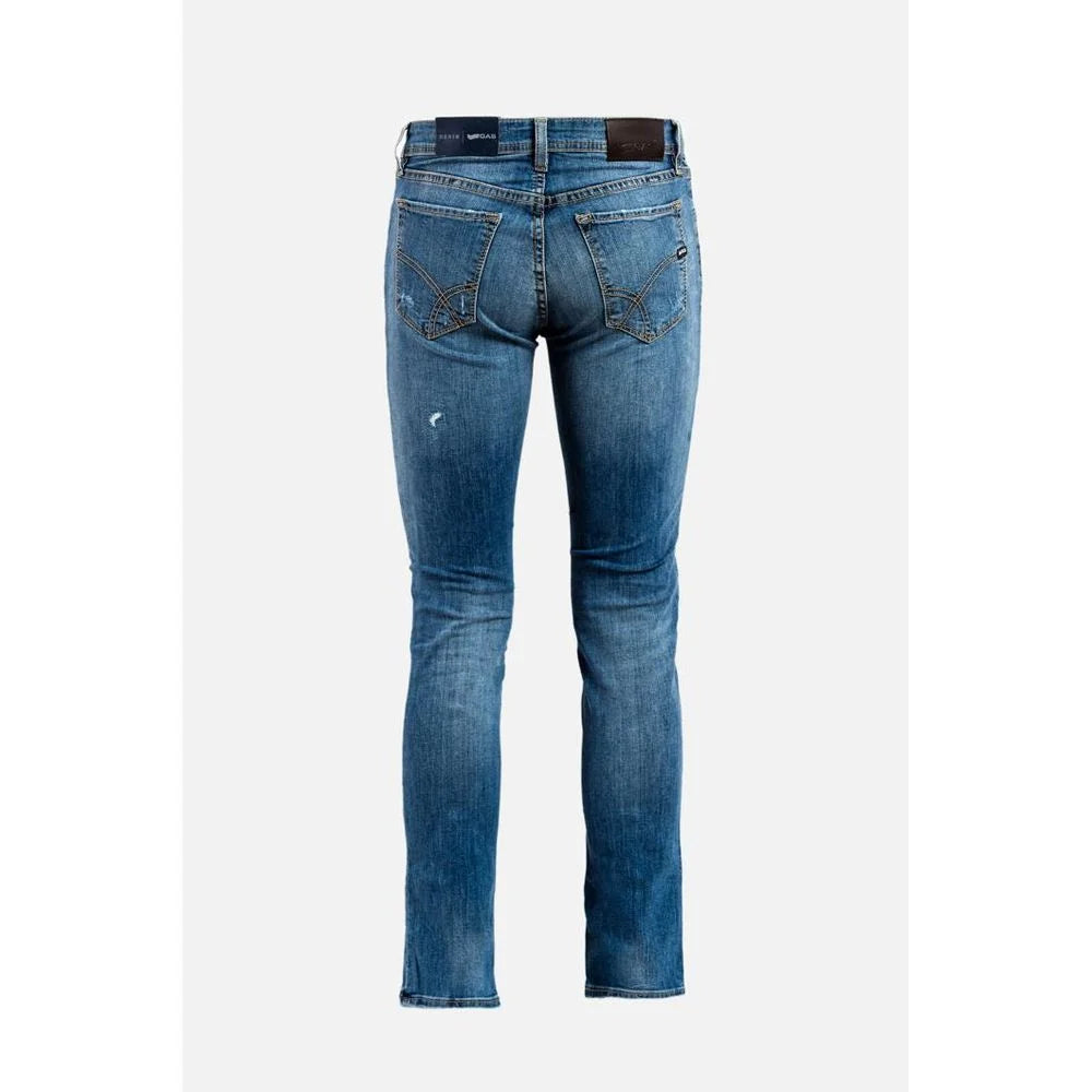 Gas Blue Cotton Straight-Leg Jeans