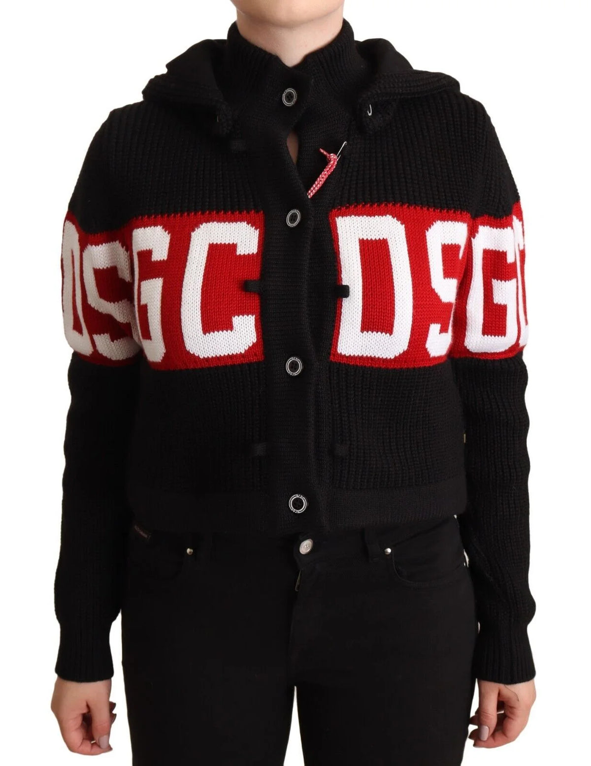 GCDS Black Cashmere Hooded Button Down Logo Cardigan Jacket - IT40|S - Cardigans