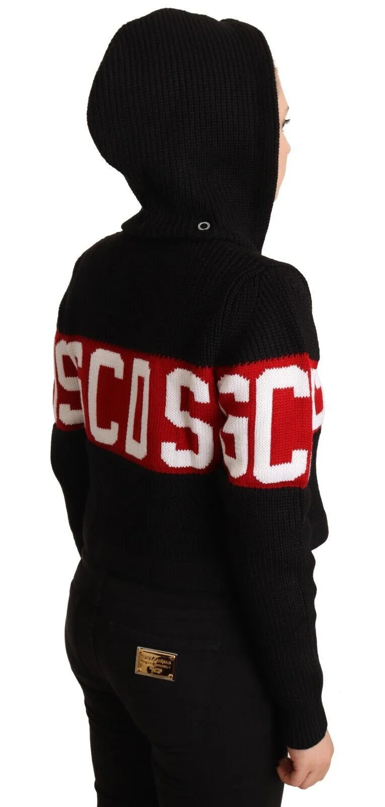 GCDS Black Cashmere Hooded Button Down Logo Cardigan Jacket - IT40|S - Cardigans