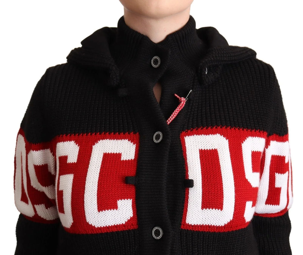GCDS Black Cashmere Hooded Button Down Logo Cardigan Jacket - IT40|S - Cardigans