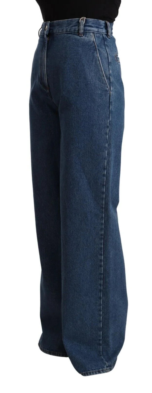 GCDS Blue Cotton High Waist Wide Leg Boot Cut Denim Jeans - Jeans