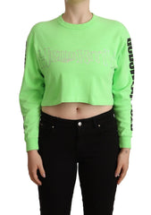 GCDS Mint Green Printed Long Sleeves Cropped Top Sweater - IT38 | XS