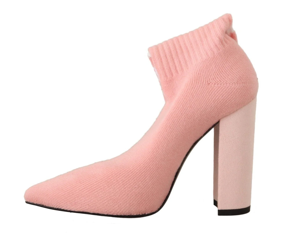 GCDS Pink Suede Logo Socks Block Heel Ankle Boots Shoes - Boots
