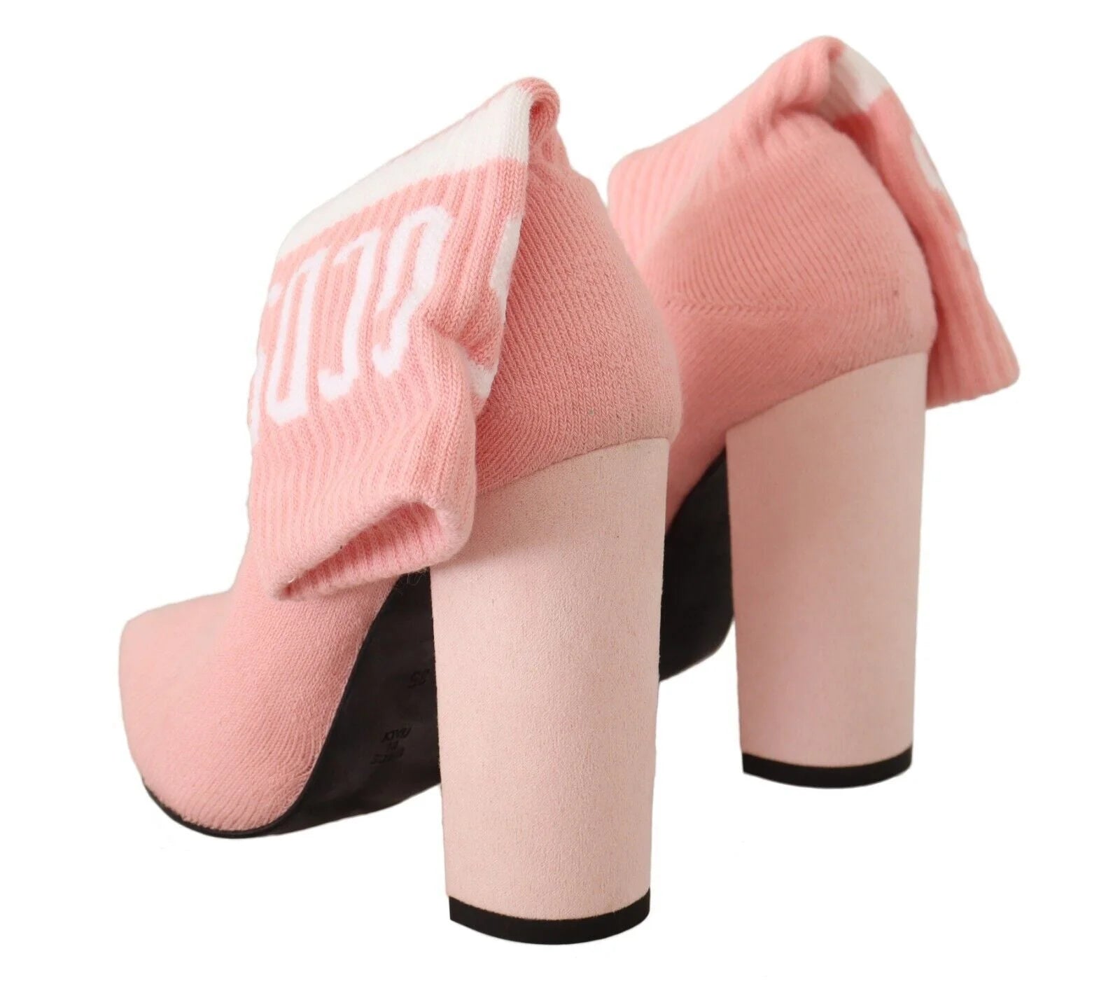 GCDS Pink Suede Logo Socks Block Heel Ankle Boots Shoes - Boots