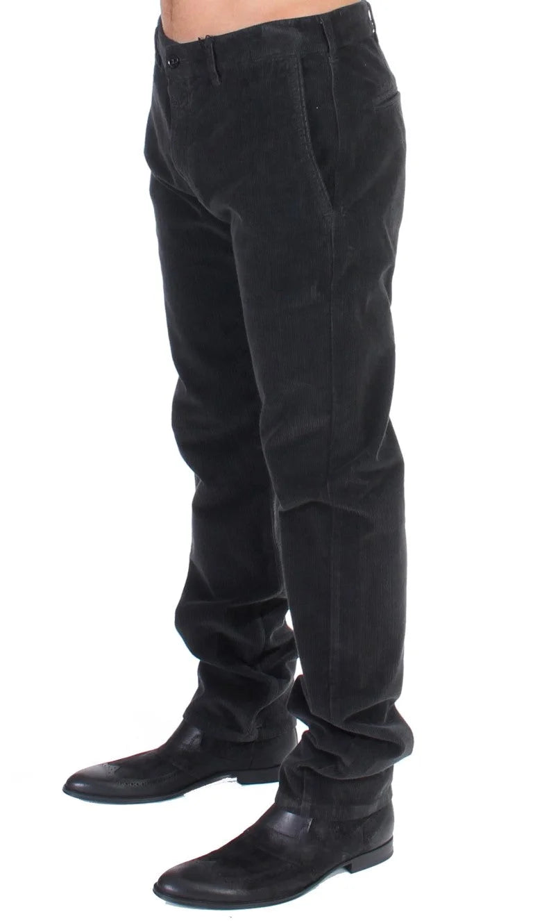 GF Ferre Black Corduroy Cotton Straight Fit Pants - IT48 | M - Trousers