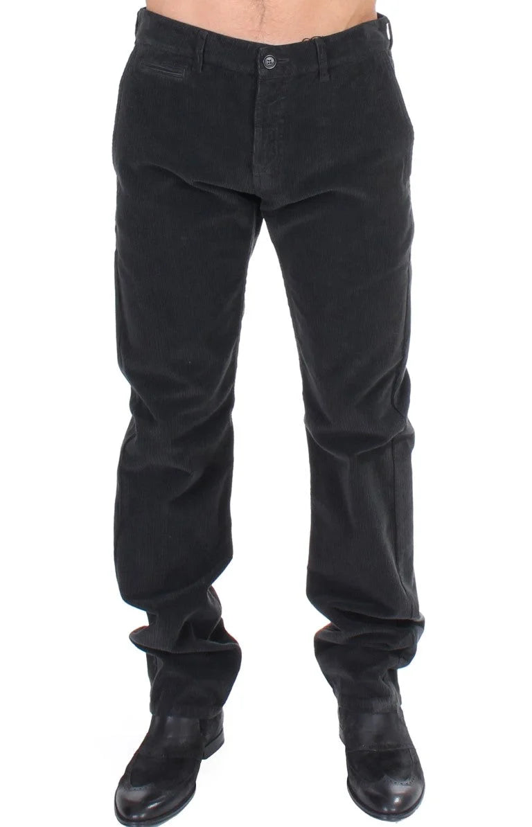 GF Ferre Black Corduroy Cotton Straight Fit Pants - IT48 | M - Trousers