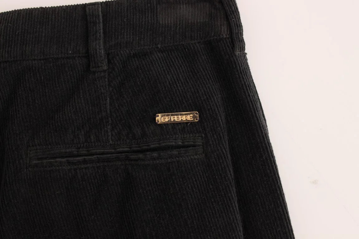 GF Ferre Black Corduroy Cotton Straight Fit Pants - IT48 | M - Trousers