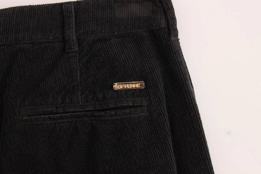 GF Ferre Black Corduroy Cotton Straight Fit Pants - IT48 | M - Trousers