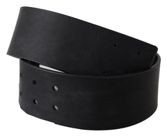 GF Ferre Black Genuine Leather Wide Logo Waist Belt - 70 cm / 28 Inches - Belts