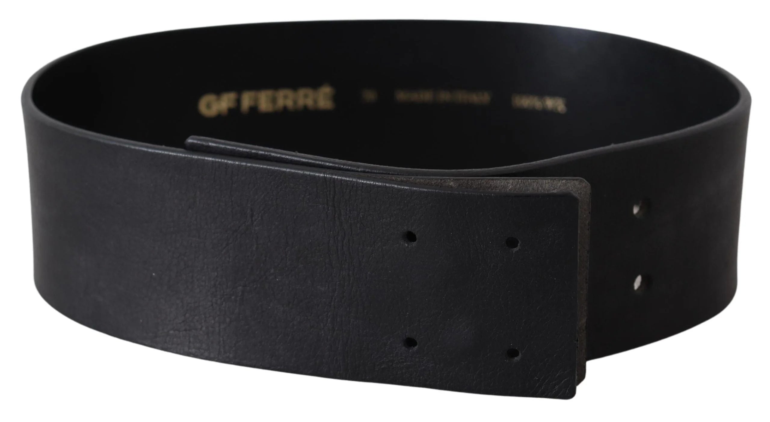 GF Ferre Black Genuine Leather Wide Logo Waist Belt - 70 cm / 28 Inches - Belts
