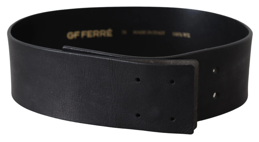 GF Ferre Black Genuine Leather Wide Logo Waist Belt - 70 cm / 28 Inches - Belts