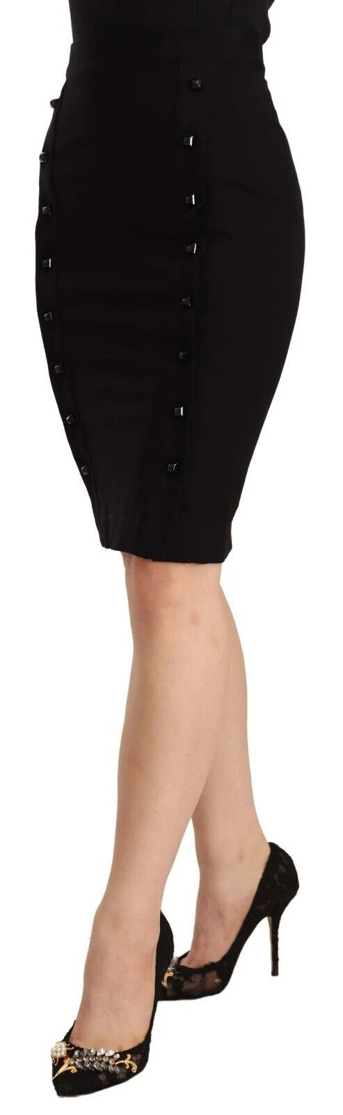 GF Ferre Black High Waist Viscose Knee Length Pencil Cut Skirt - IT40|S - Skirts