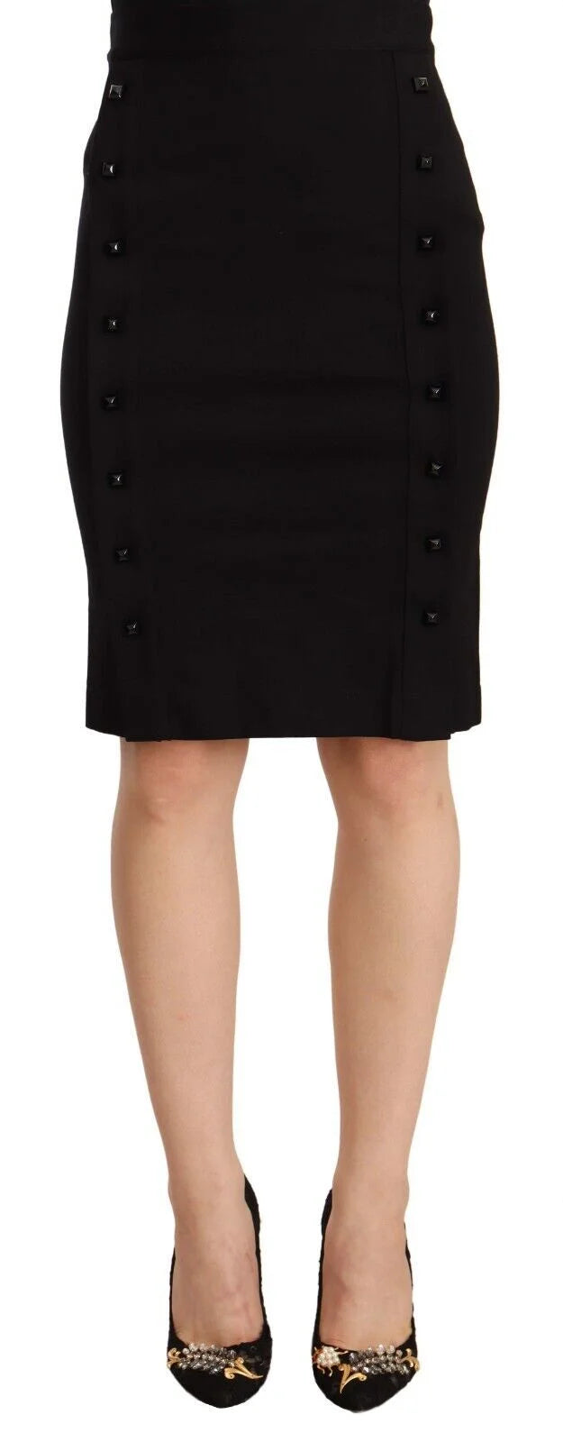 GF Ferre Black High Waist Viscose Knee Length Pencil Cut Skirt - IT40|S - Skirts