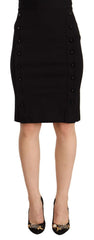 GF Ferre Black High Waist Viscose Knee Length Pencil Cut Skirt - IT40|S - Skirts