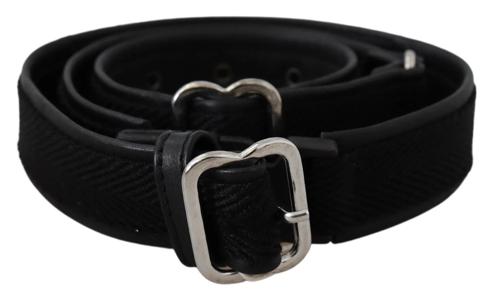 GF Ferre Black Leather Silver Chrome Metal Buckle Belt - 80 cm / 32 Inches - Belts