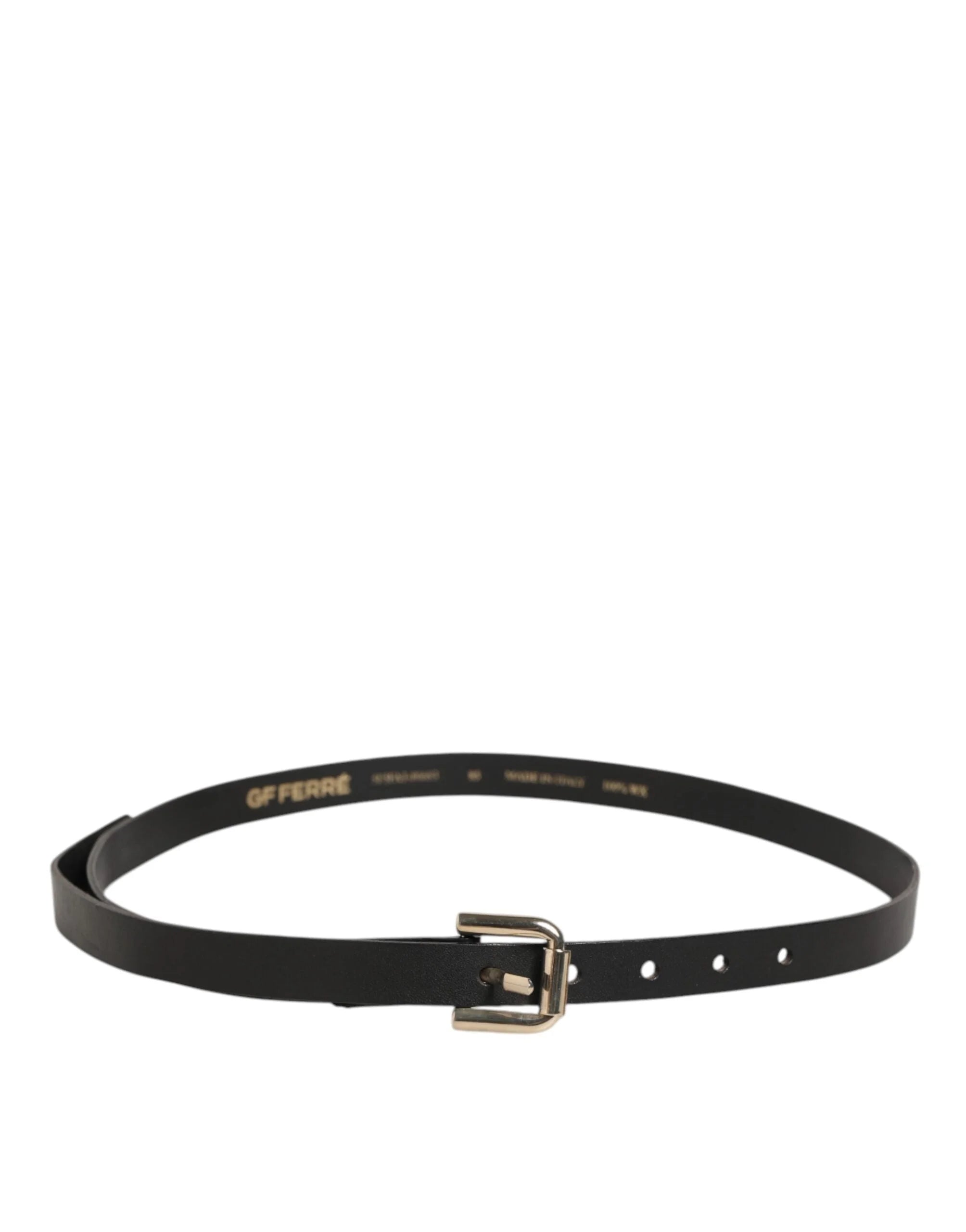 GF Ferre Black Leather Slim Gold Tone Buckle Waist Men Belt - 85 cm / 34 Inches - Belts
