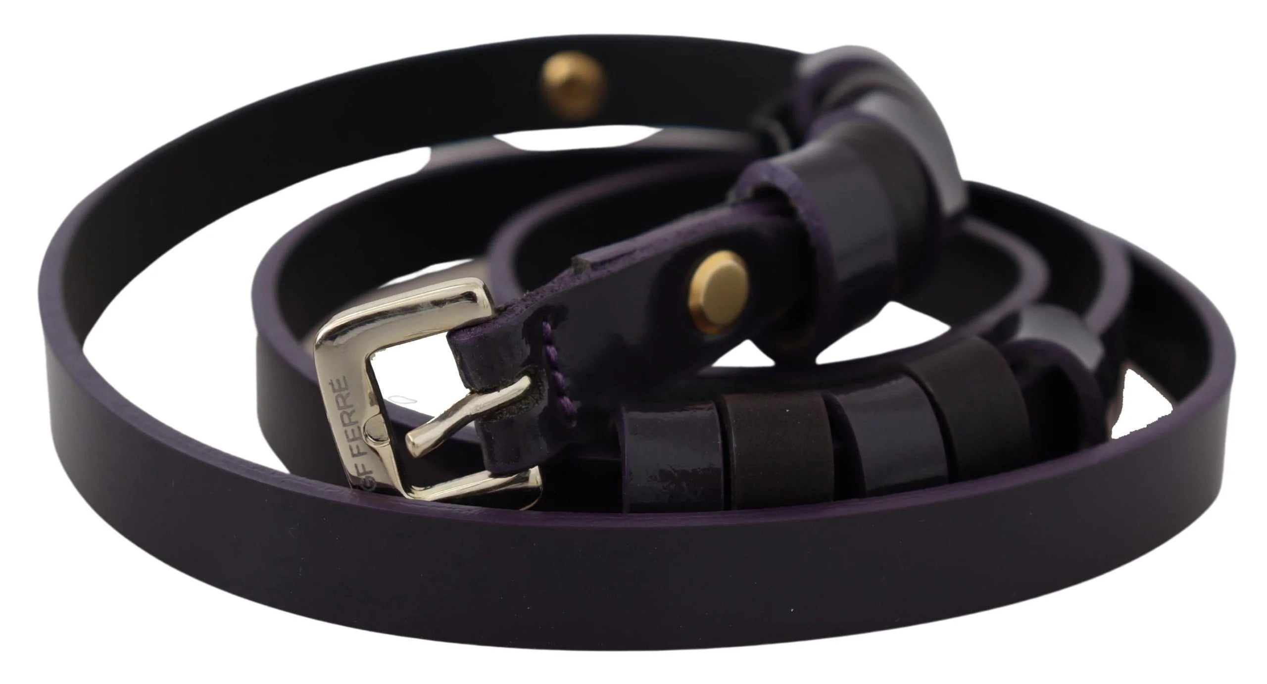 GF Ferre Black Leather Thin Gold Metal Chrome Buckle Belt - 85 cm / 34 Inches - Belts