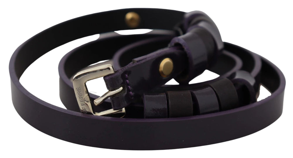 GF Ferre Black Leather Thin Gold Metal Chrome Buckle Belt - 85 cm / 34 Inches - Belts