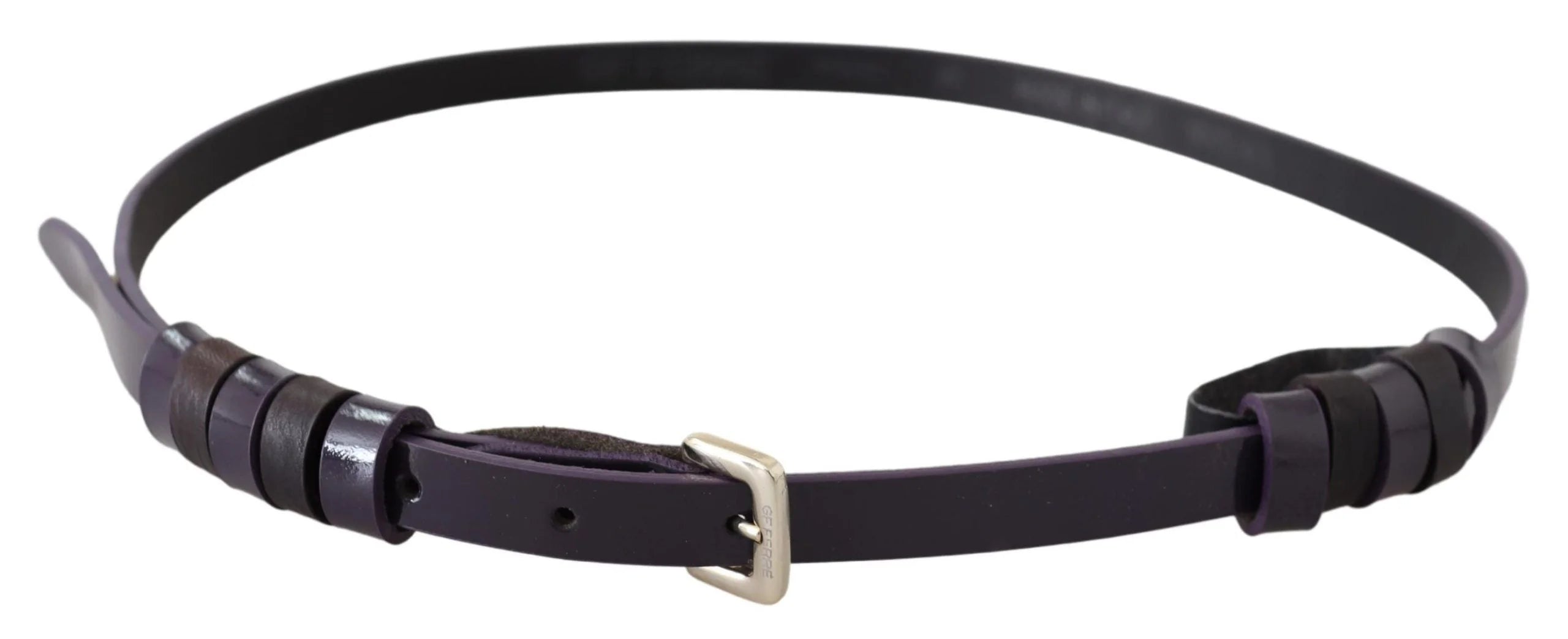 GF Ferre Black Leather Thin Gold Metal Chrome Buckle Belt - 85 cm / 34 Inches - Belts