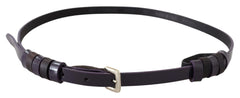 GF Ferre Black Leather Thin Gold Metal Chrome Buckle Belt - 85 cm / 34 Inches - Belts
