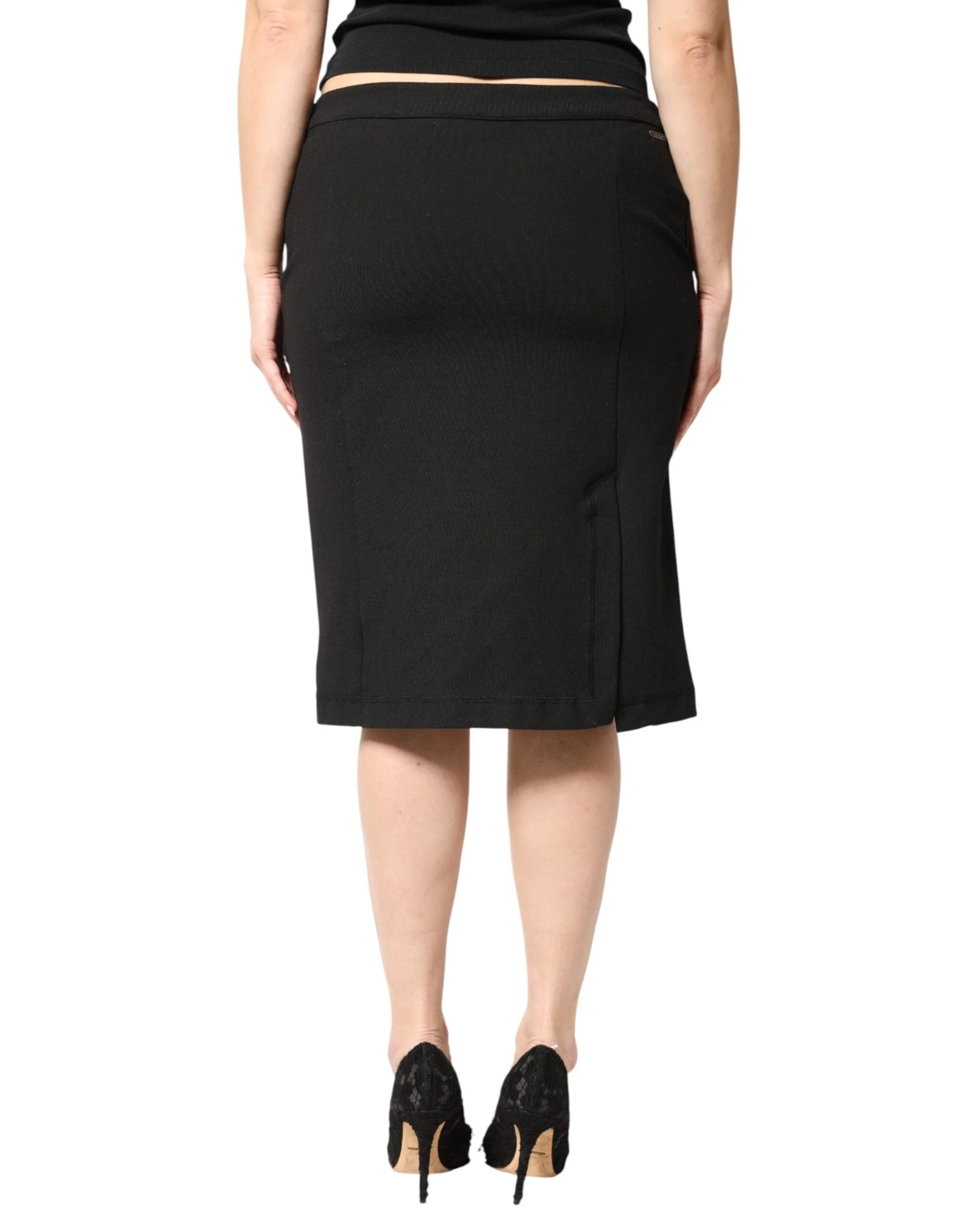 GF Ferre Black Polyester Pencil Cut Knee Length Women Skirt - IT46|XL