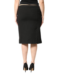 GF Ferre Black Polyester Pencil Cut Knee Length Women Skirt - IT46|XL