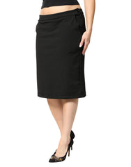 GF Ferre Black Polyester Pencil Cut Knee Length Women Skirt - IT46|XL