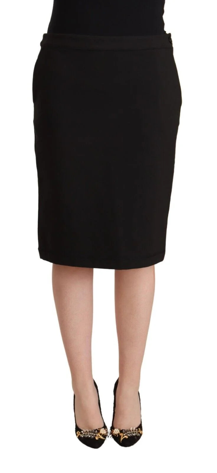 GF Ferre Black Straight Pencil Cut Knee Length Skirt - Skirts